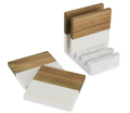 Marble & Wood Coasters – Personalized 4‑Piece Set with Display Stand