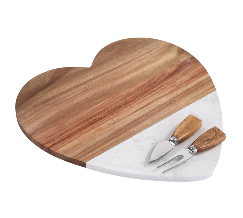 Marble Heart-Shaped Serving Board – Personalized 3‑Piece Gift Set