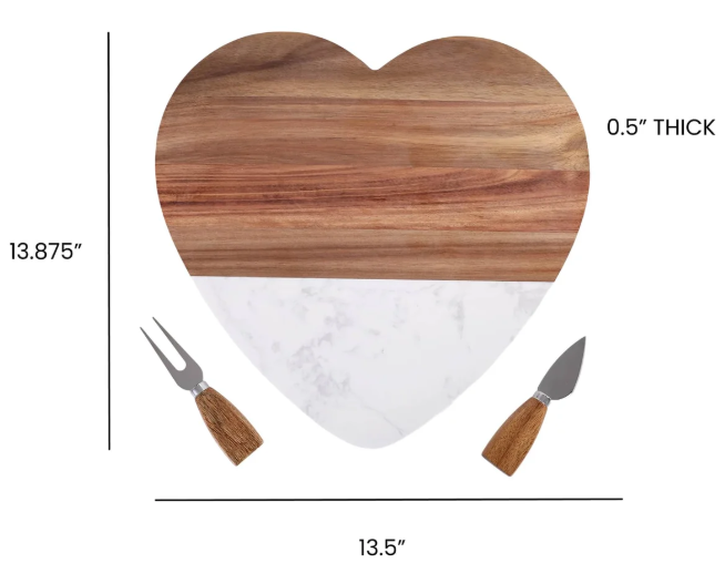 Marble Heart-Shaped Serving Board – Personalized 3‑Piece Gift Set