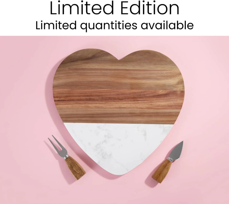 Marble Heart-Shaped Serving Board – Personalized 3‑Piece Gift Set