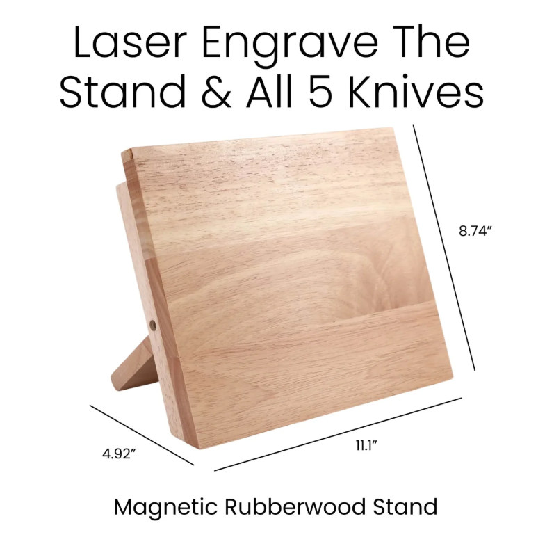 6‑Piece Kitchen Knife Set with Magnetic Rubberwood Block – Personalized Engraving Gift Set