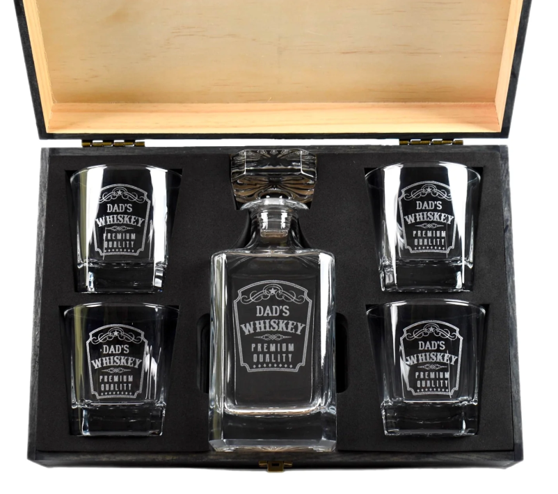 4‑Glass Whiskey Decanter Set – Personalized 750mL Decanter + Rocks Glasses