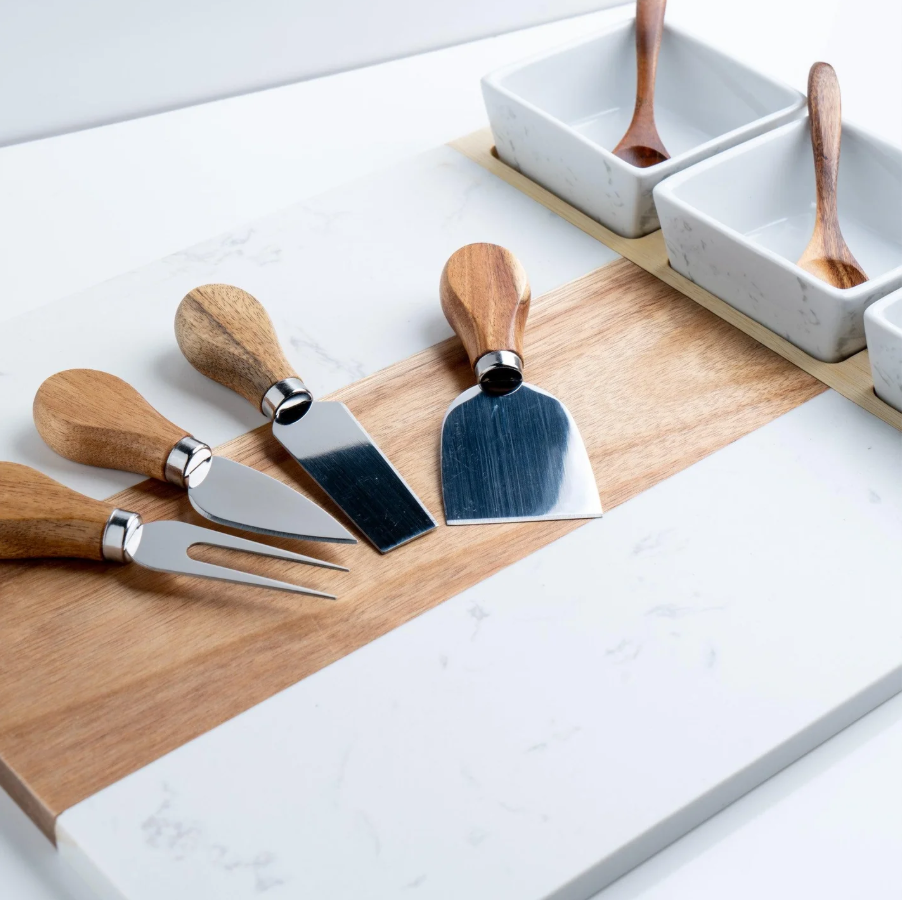 Personalized Wood & Marble Charcuterie Board - 11 Piece Set