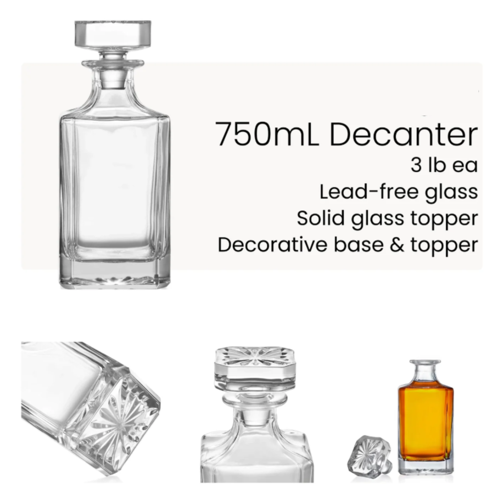 4‑Glass Whiskey Decanter Set – Personalized 750mL Decanter + Rocks Glasses