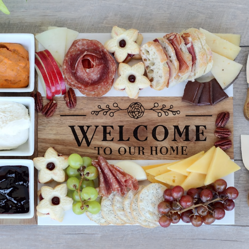 Personalized Wood & Marble Charcuterie Board - 11 Piece Set