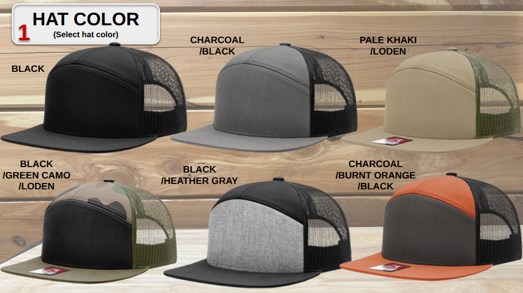 Custom 7 Panel Trucker Hat - Laser Engraved Patch